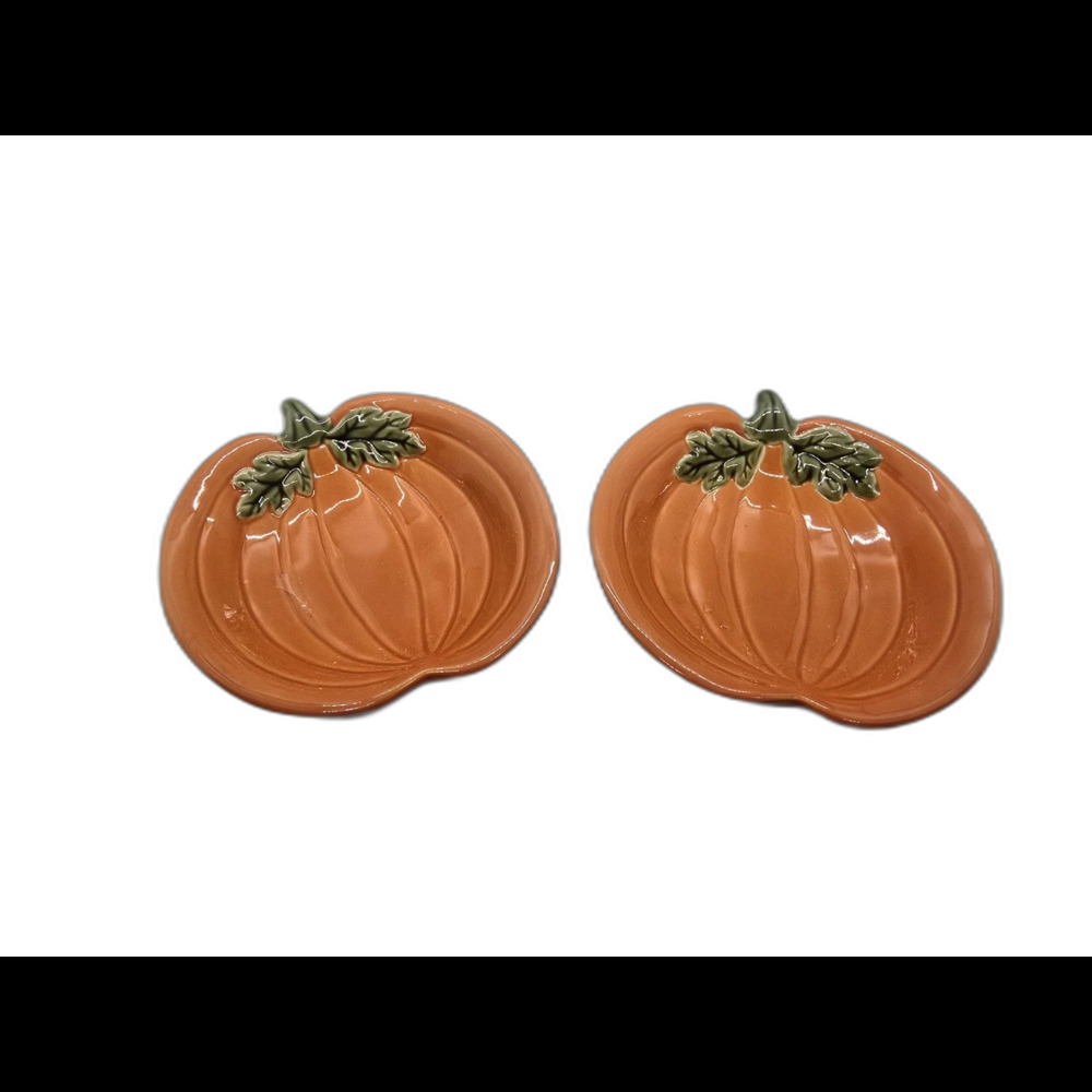 Two Pampered Chef  Halloween Pumpkin Dishes Autumn Thanksgiving Collectible Dish